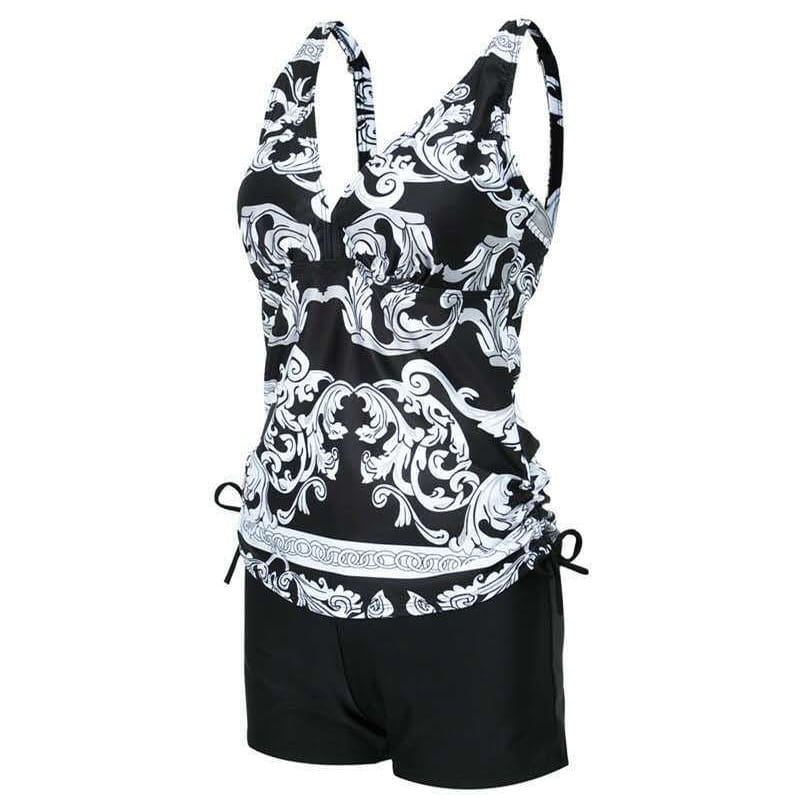 Lovemi – Schlichter Bikini mit geteiltem Digitaldruck, schwarzer Unterteil