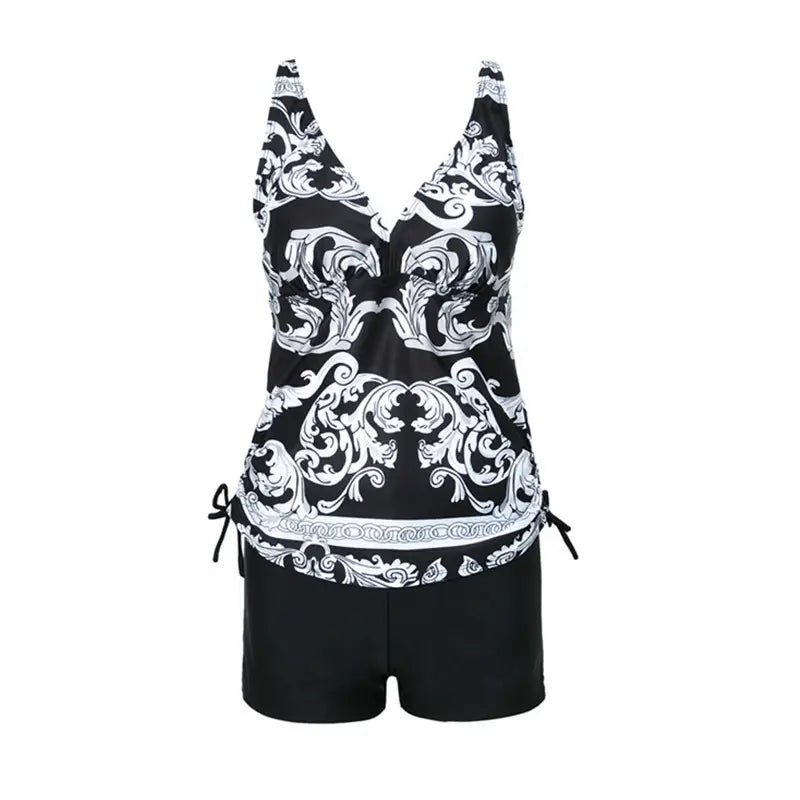 Lovemi – Schlichter Bikini mit geteiltem Digitaldruck, schwarzer Unterteil