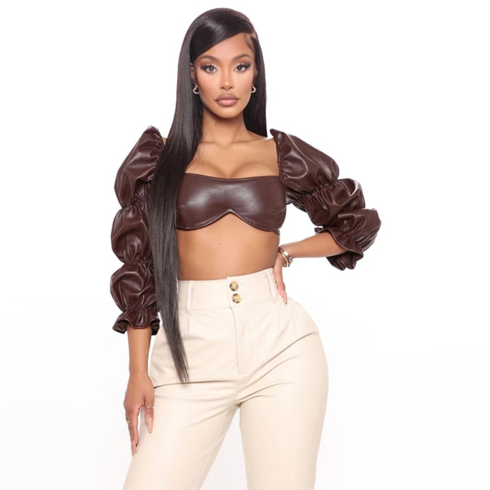 Lovemi - Women’s Shoulder Leather Jacket With Exposed