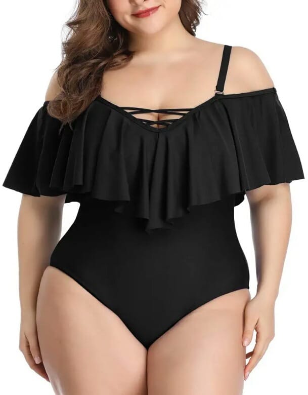 Lovemi - Cross Solid Color Ruffled Large Size Slim Bikini