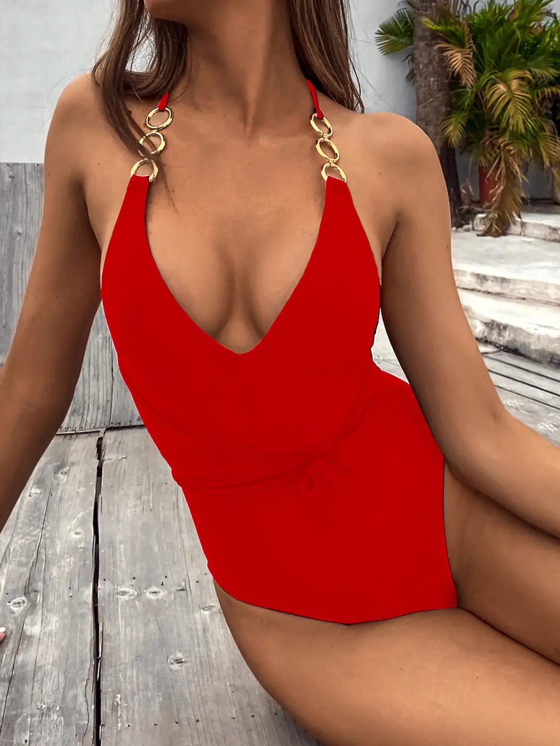 Lovemi - Maillot de bain une pièce de couleur unie pour femme Bikini sexy