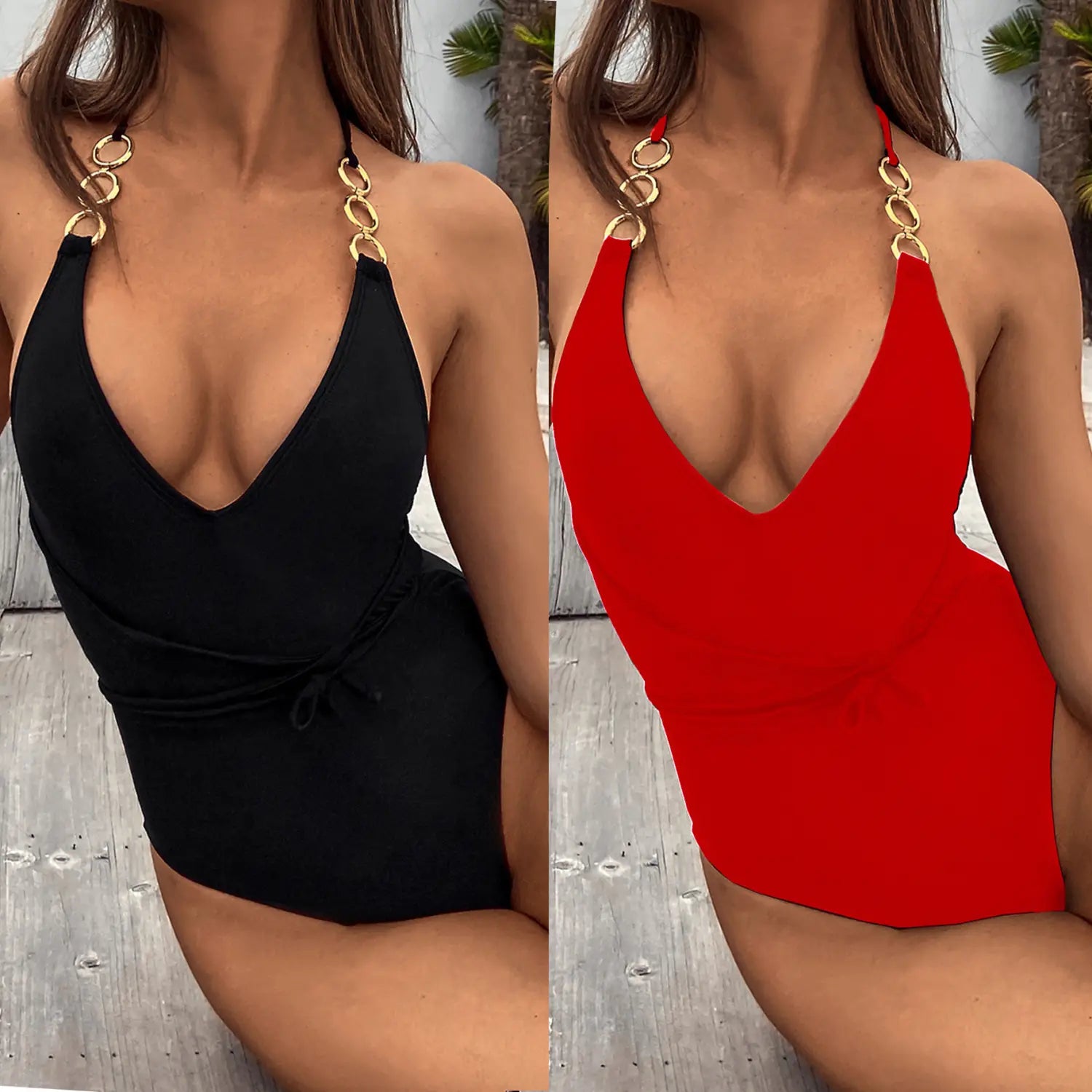 Lovemi – einfarbiger einteiliger Badeanzug für Damen, sexy Bikini