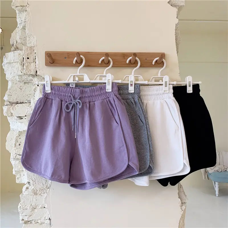 Lovemi - Pure Color Shorts, Thin, Wide-Legged, High-Waisted,