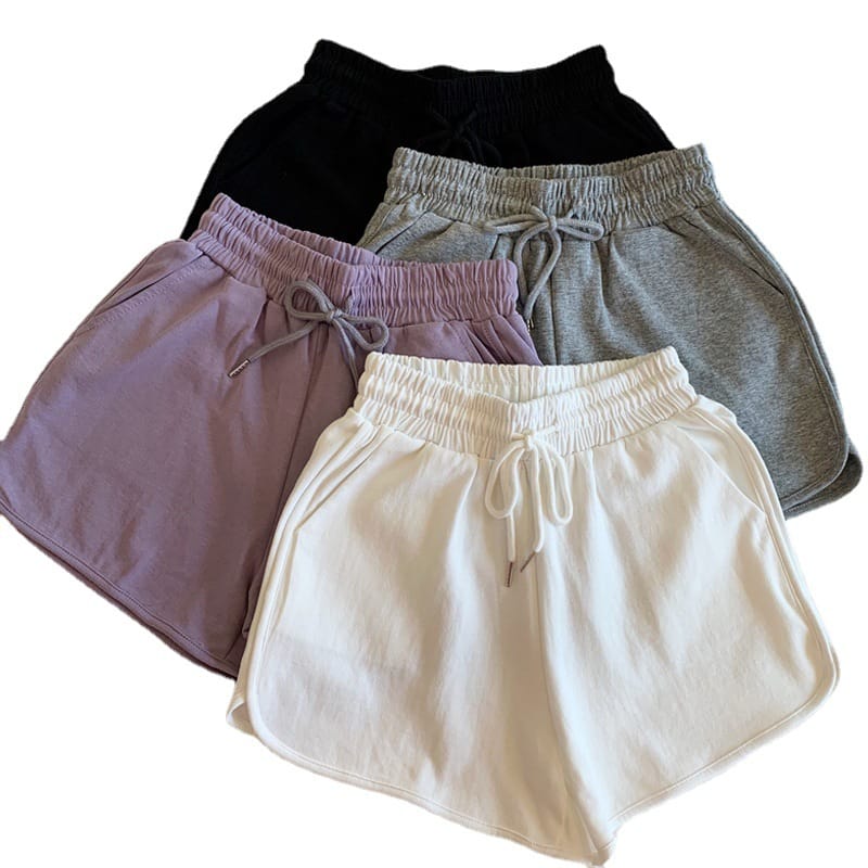 Lovemi - Pure Color Shorts, Thin, Wide-Legged, High-Waisted,