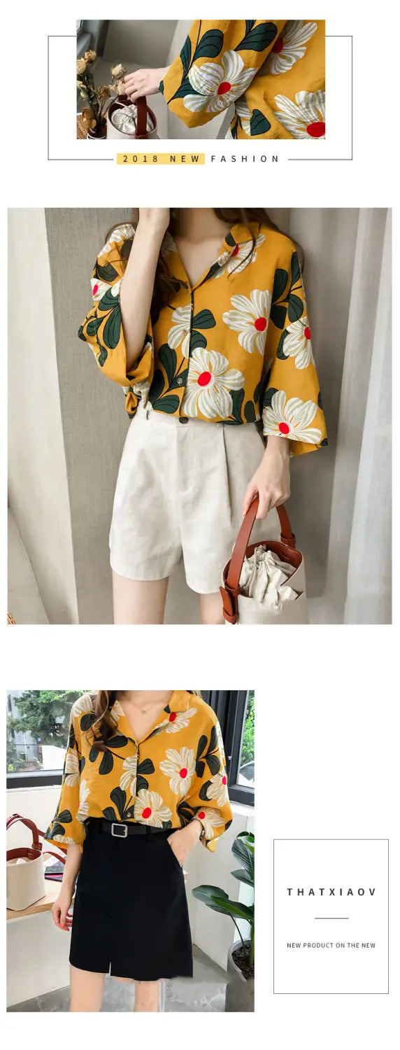 Lovemi - Bluse Chiffon Sunscreen Shirt Retro Floral