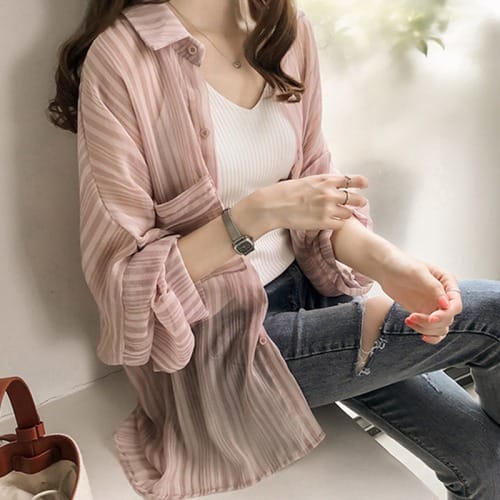 Lovemi - Student Mid-Length Loose Shawl Chiffon Shirt Jacket