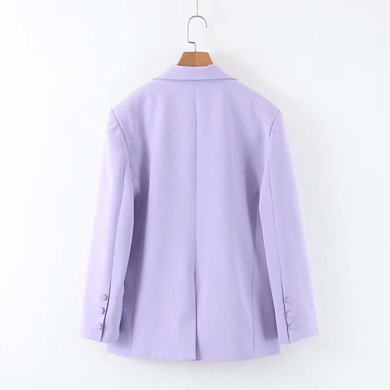 Lovemi - Slim-fit V-neck Two-button Taro Purple Long-sleeved