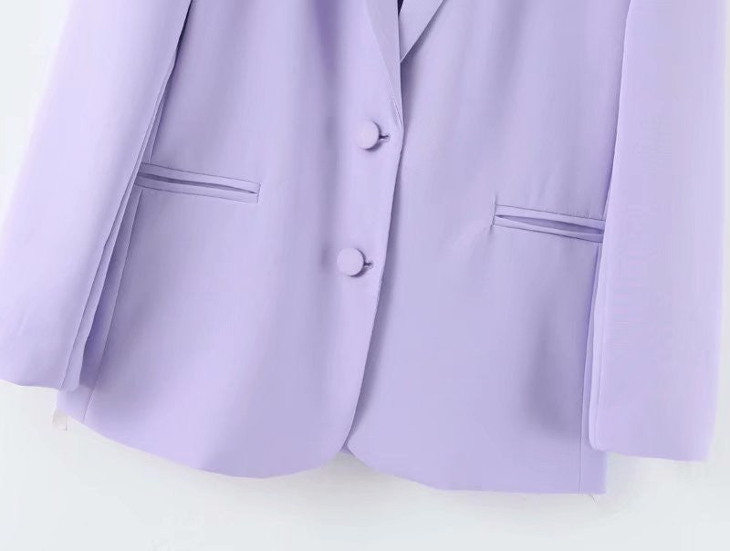 Lovemi - Slim-fit V-neck Two-button Taro Purple Long-sleeved