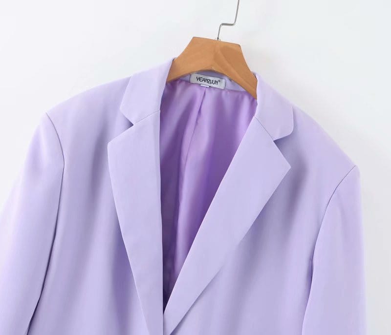 Lovemi - Slim-fit V-neck Two-button Taro Purple Long-sleeved