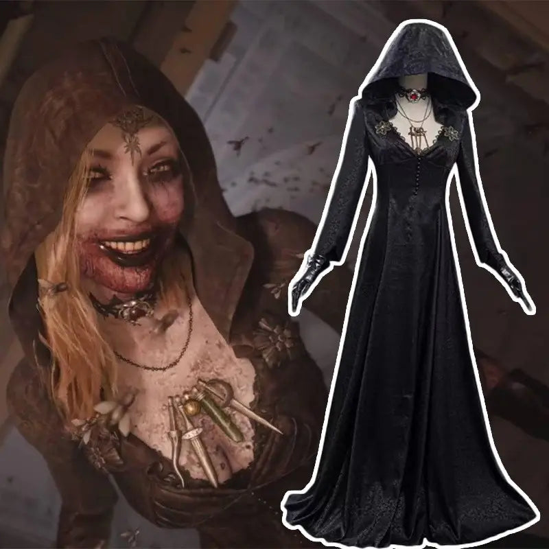 Lovemi - Robe longue de vampire noire pour femme Costume d'Halloween