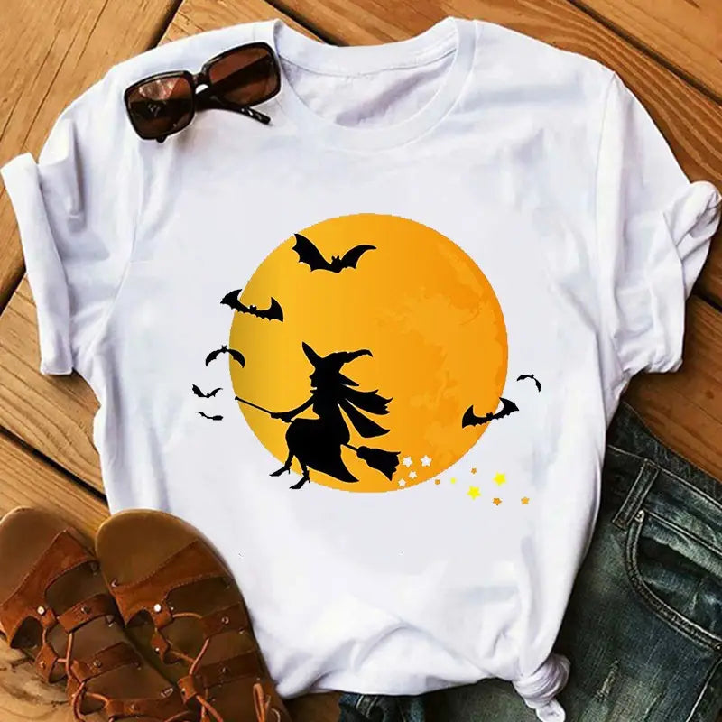 Lovemi - T-shirt à manches courtes imprimé sorcière Halloween