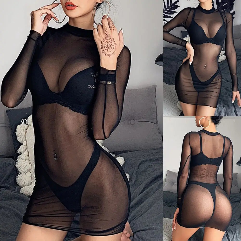 Lovemi - Sheer Net Girl Bikini Sexy See-through Long Sleeves