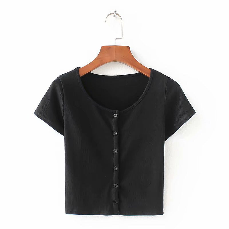 Lovemi - European And American Style Short Slim Round Neck