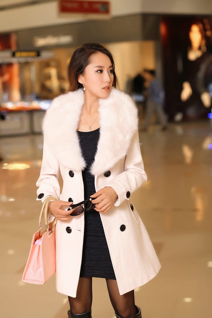 Lovemi - Mid-length Winter Coat With Woolen Collar