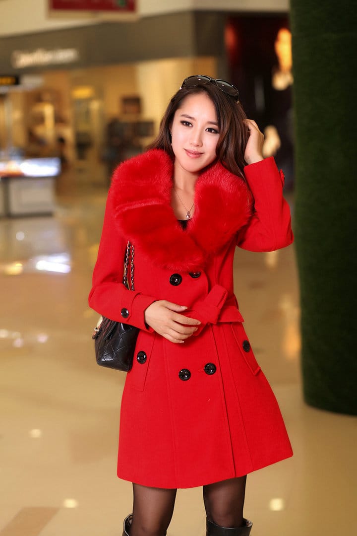Lovemi - Mid-length Winter Coat With Woolen Collar