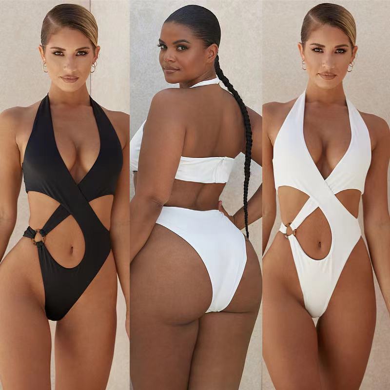 Lovemi - Sexy One-Piece Swimsuit Women’s Solid Color Cross