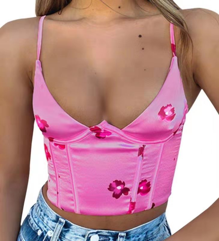 Lovemi - Neck Floral Tanks Camis Sexy Bustier Sommer Tube