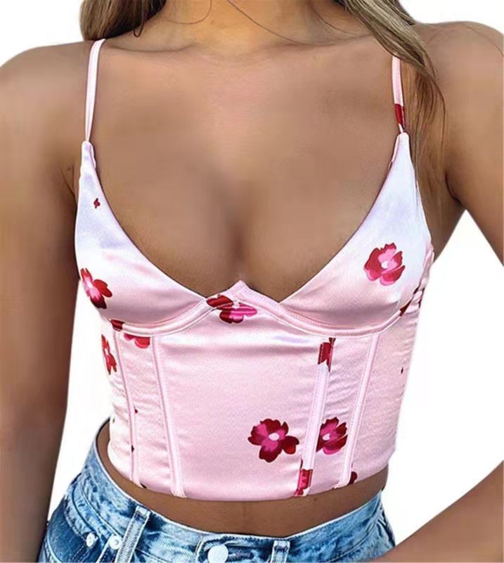 Lovemi - Neck Floral Tanks Camis Sexy Bustier Summer Tube