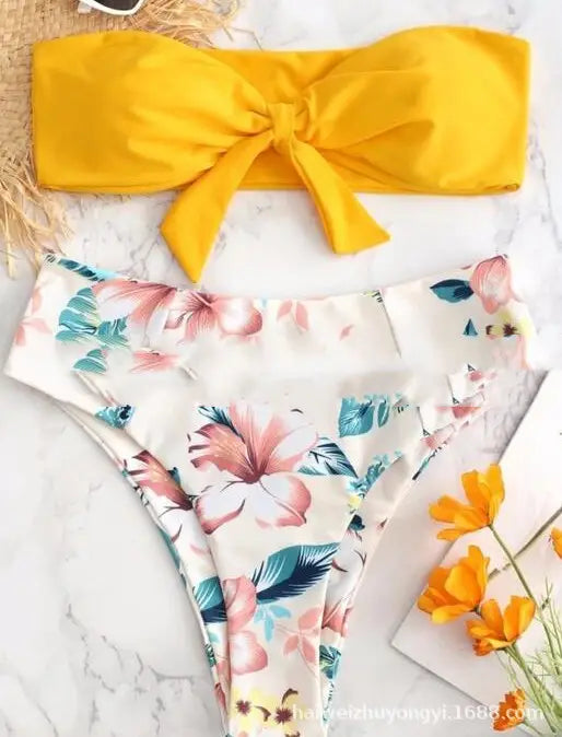 Lovemi – Sexy Bikini mit geteiltem Röhrenoberteil und Print