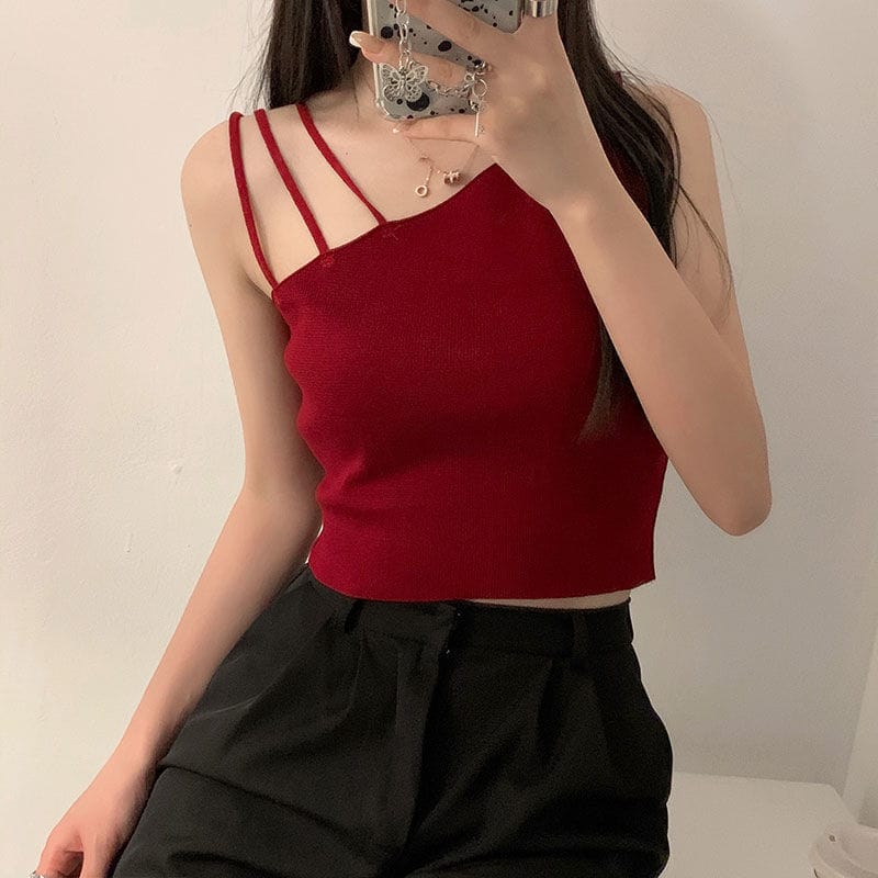 Lovemi - Sexy slanted shoulders crop tops