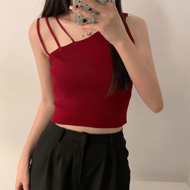 Lovemi - Sexy slanted shoulders crop tops