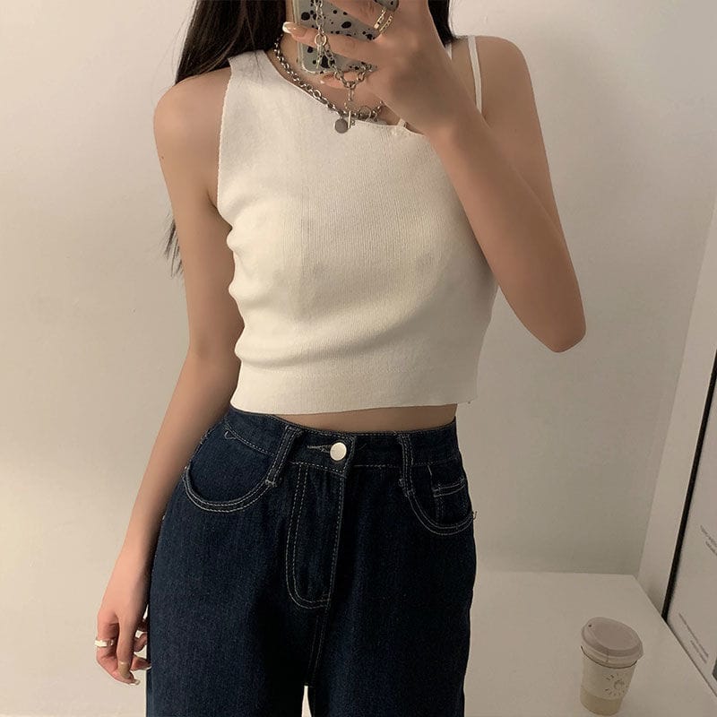 Lovemi - Sexy slanted shoulders crop tops