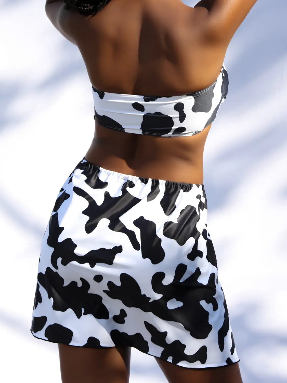 Lovemi - Three-piece Swimsuit Cow Pattern Tube Top