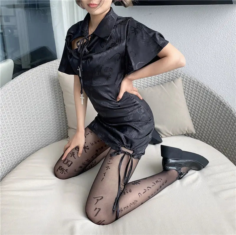 Japanese Personality Letters Dark Sexy Thin Stockings Women