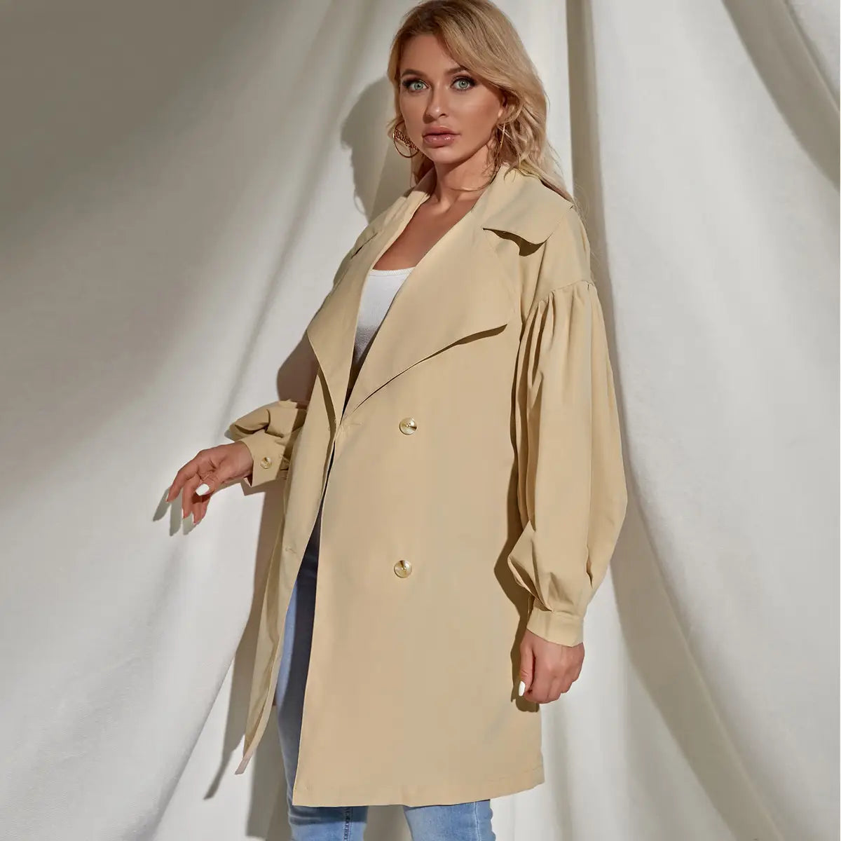 Lovemi - Women Double Breasted Trench Coat Vintage Long