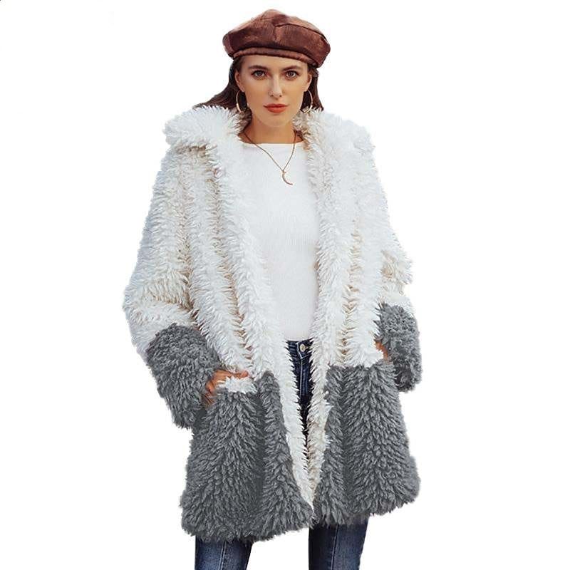 Lovemi - Color contrast stitching casual fashion Plush coat