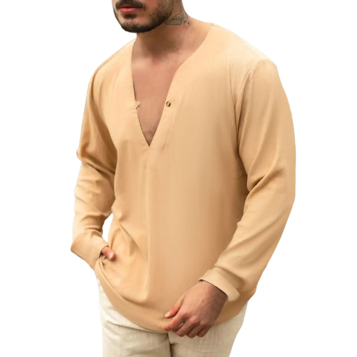 Lovemi - Men’s Casual Loose Solid Color Stretch Shirt