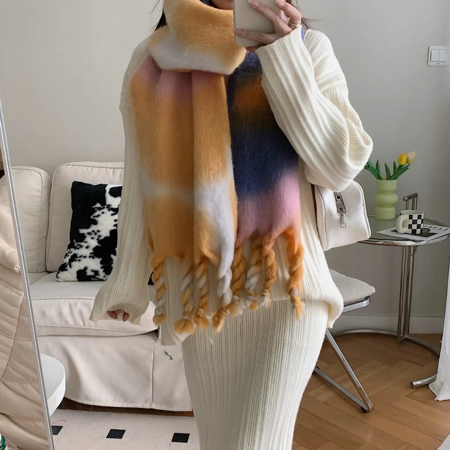 Sweet Girl’s Cashmere Scarf Knotted Tassel Shawl