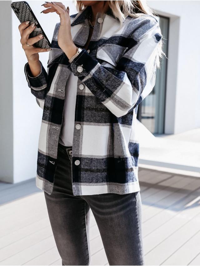 Lovemi - Autumn And Winter Long-Sleeved Plaid Shirt Jacket