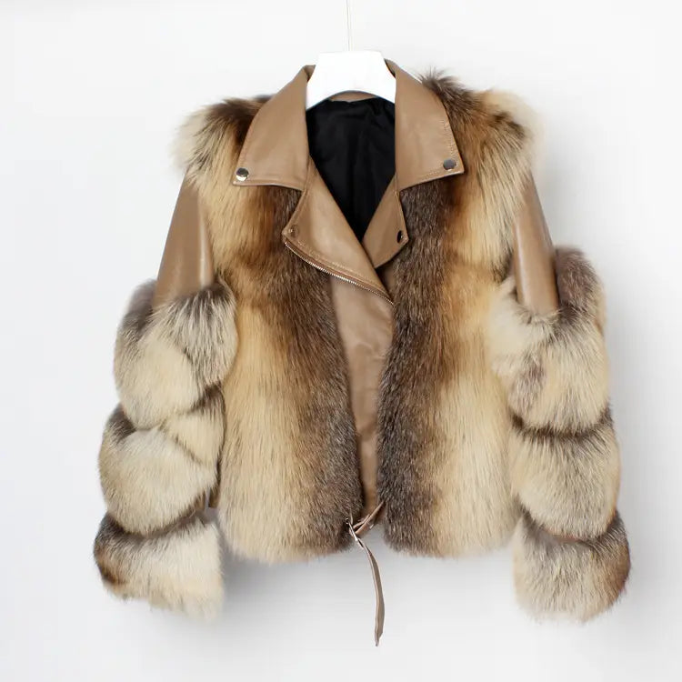 Lovemi - Real fur grass motorcycle fox coat
