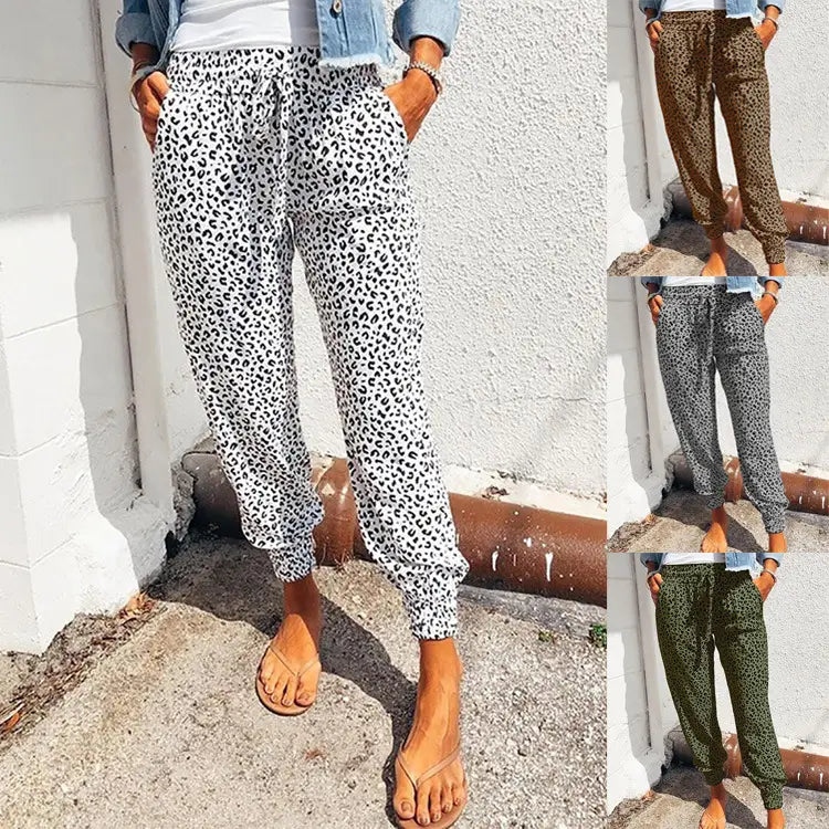 Lovemi - Loose Leopard Print Lace-Up Slacks