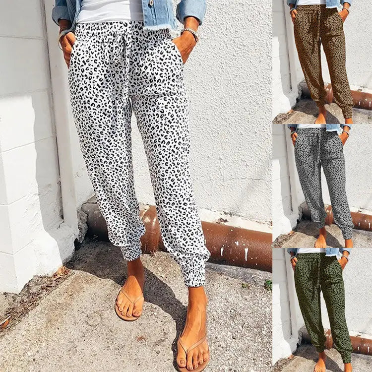 Lovemi - Pantalon ample à lacets imprimé léopard