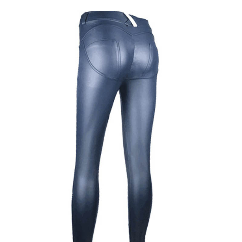 Lovemi - Pantalon en cuir à haute élasticité couleur pêche pour femmes