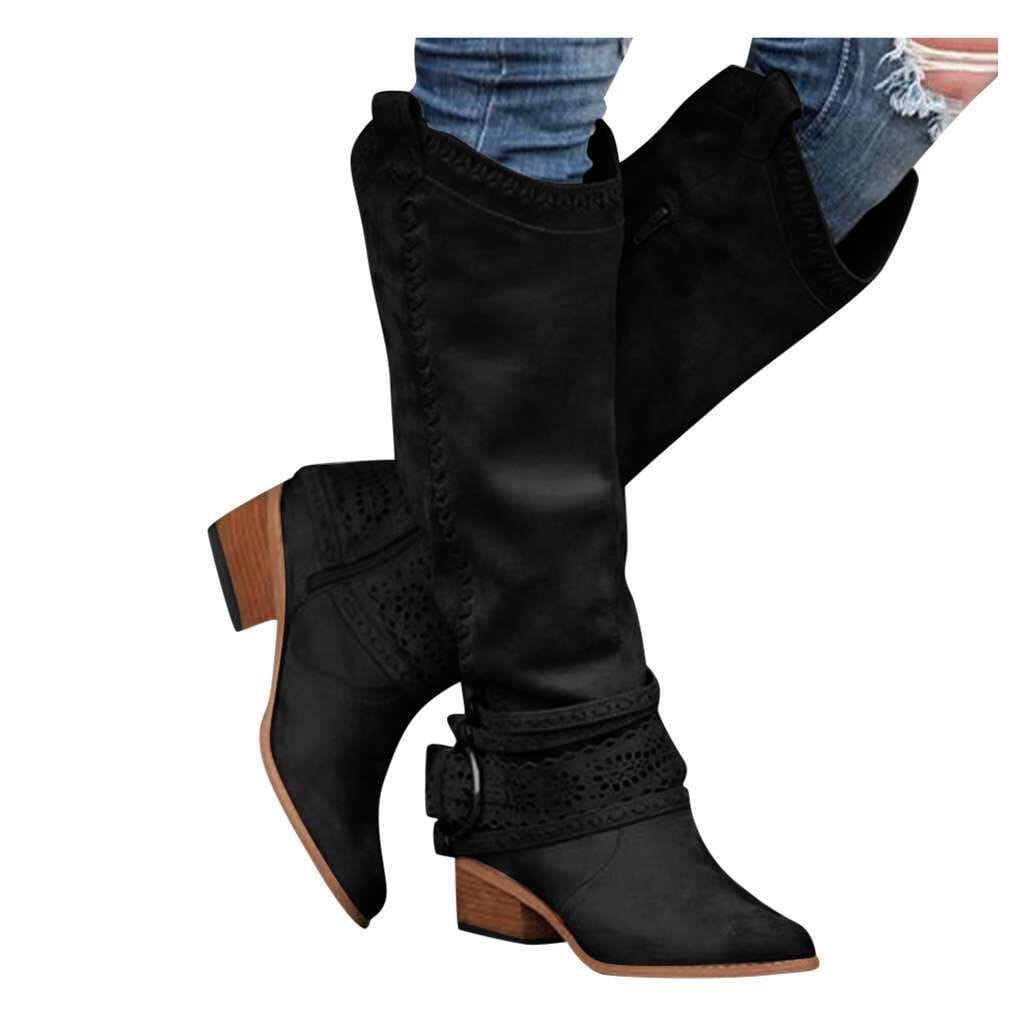 Thick-heeled Lace Belt Buckle Boots Plus Size Women