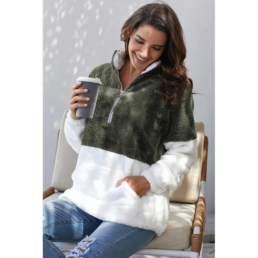 Lovemi - Nouveau pull en laine épaisse en peluche de couleur contrastée