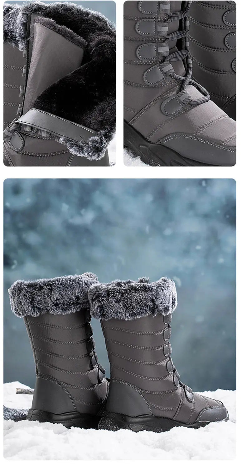 Winter-Schneestiefel, Schnür-Plateaustiefel, flauschige Schuhe für Damen