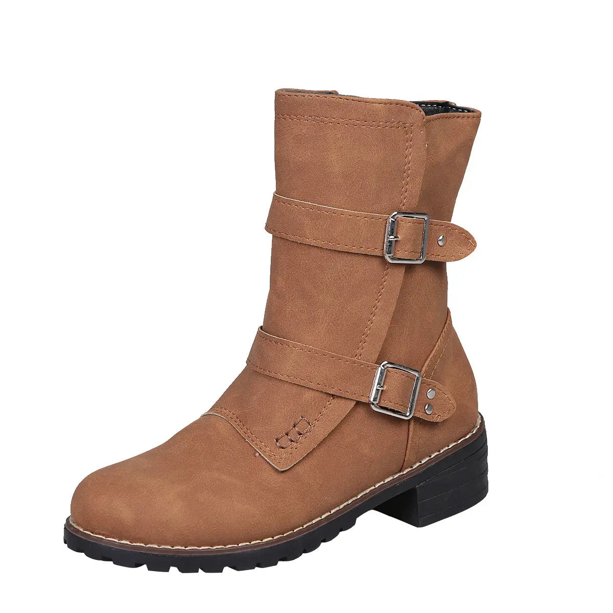 Casual Round Toe Belt Buckle Women Boots