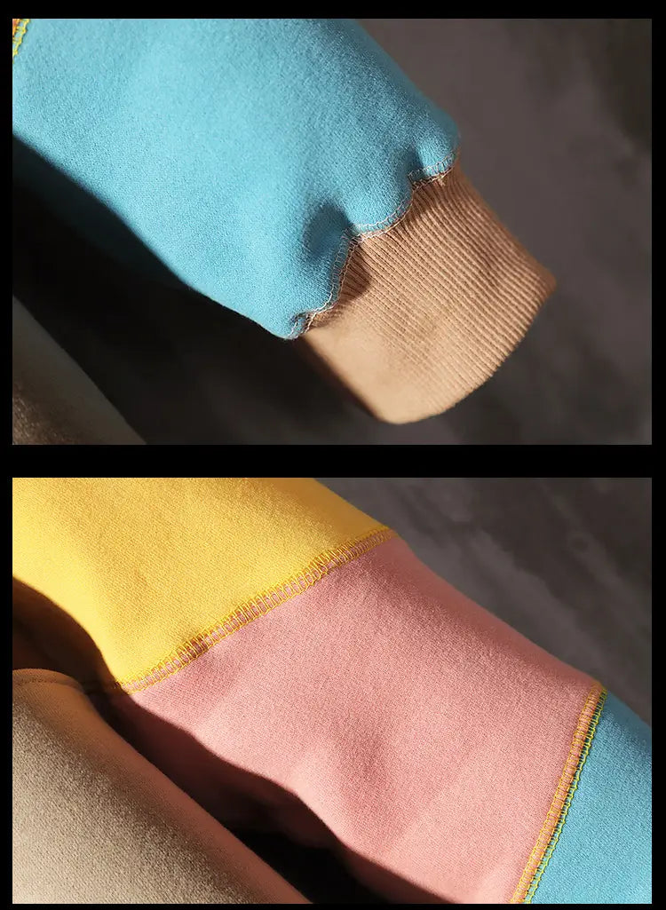 Lovemi - Fleece Casual Loose Color-blocking Pullover Top