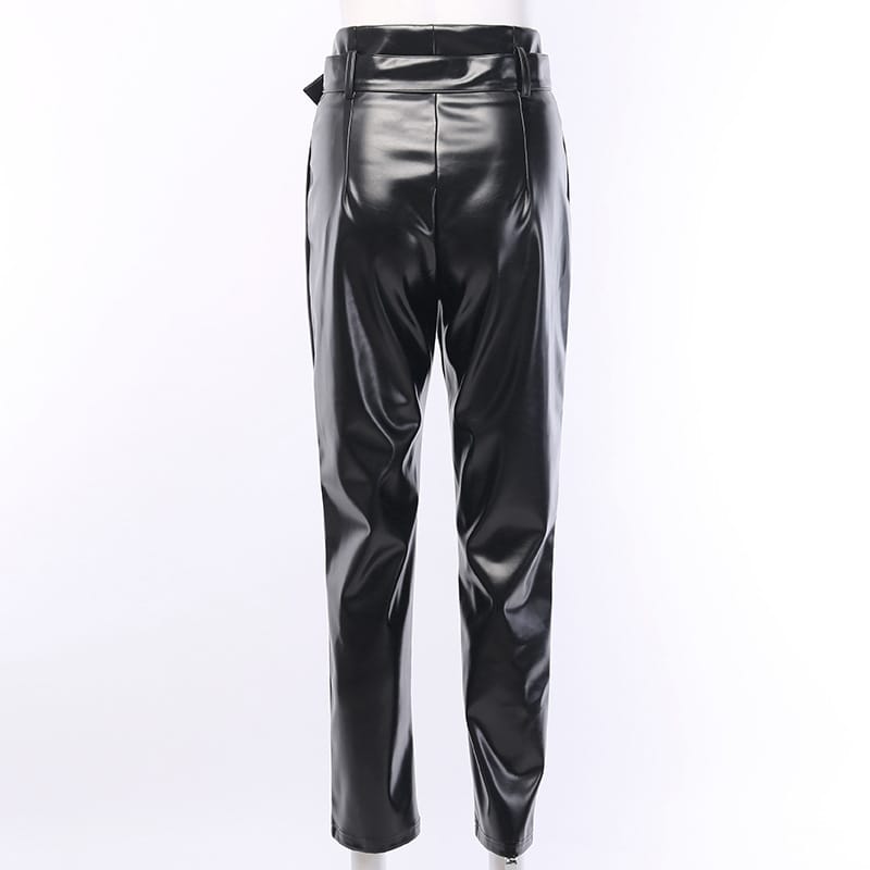 Lovemi - Personality belt casual leather pants