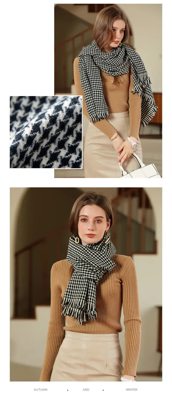 Neuer warmer, verdickter Schal mit Rautenmuster für Damen