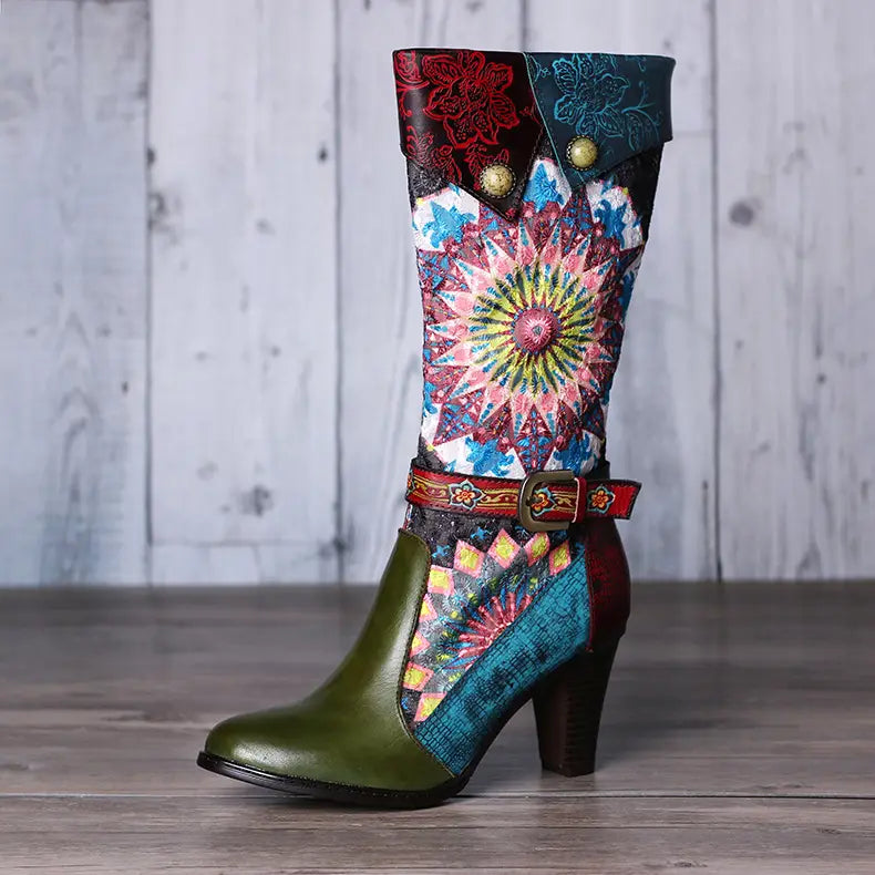 Handmade Retro Short Velvet High-heeled Boots Women