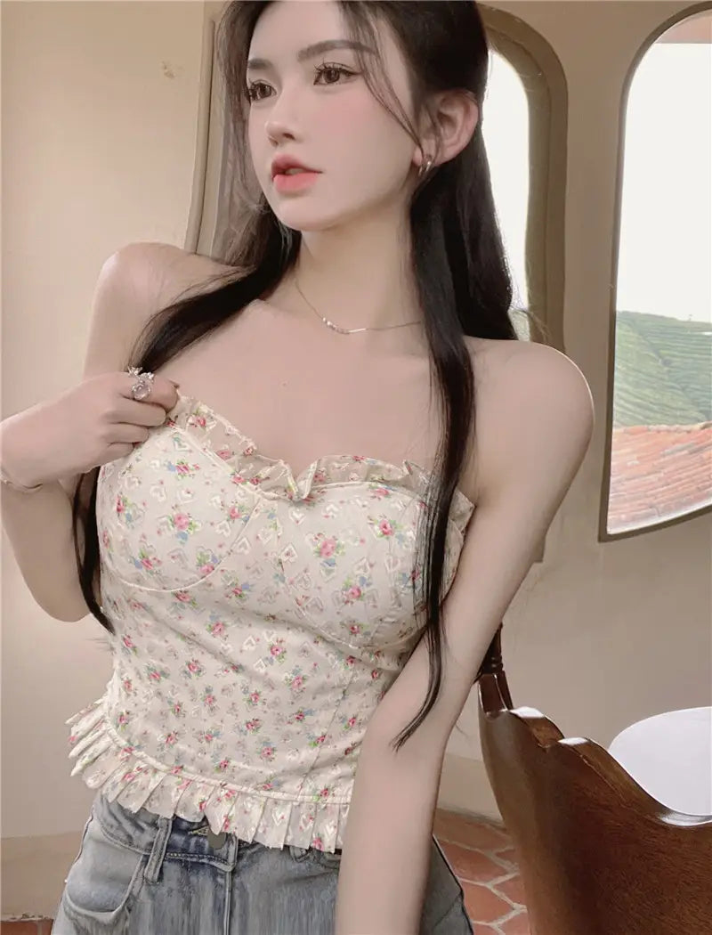 Lovemi - Hot Girl Floral Lingerie Tube Top Femme Fishbone