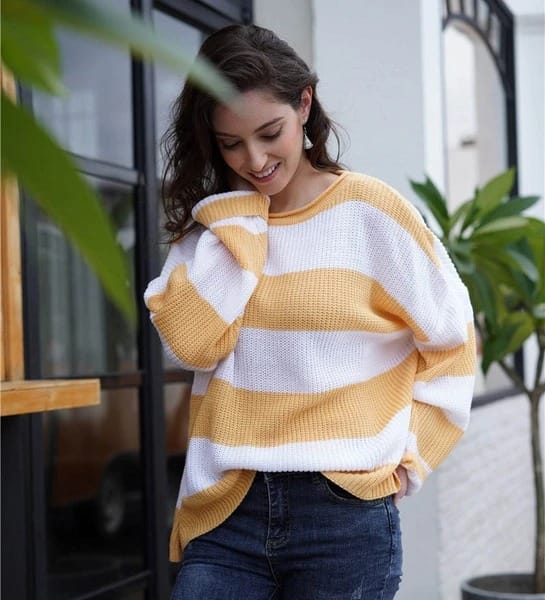 Lovemi - Women’s sweater women’s striped colorblock sweater