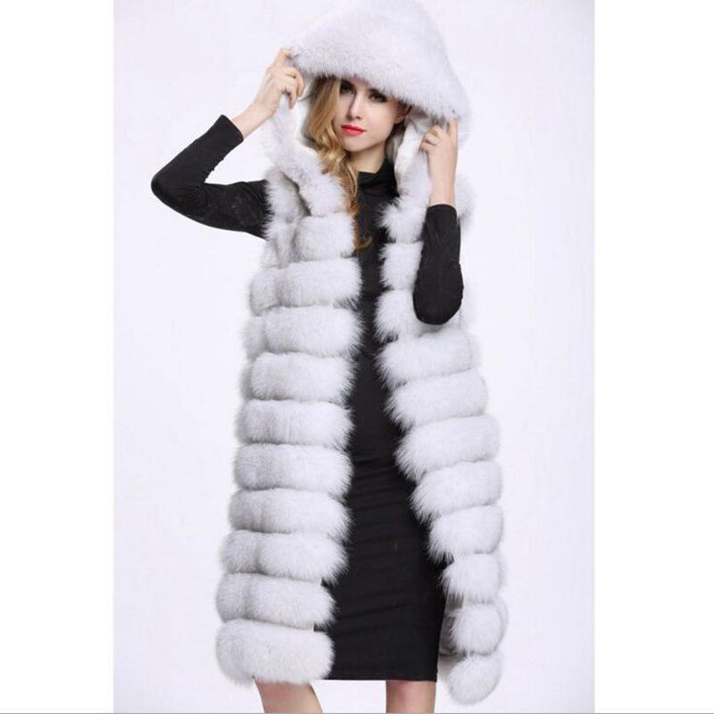Lovemi - Women Long Faux Fox Fur Slim Vest