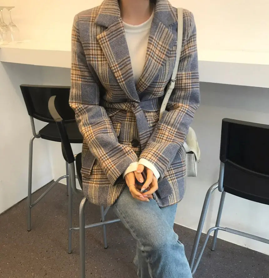 Lovemi - Checked chic short single-breasted coat