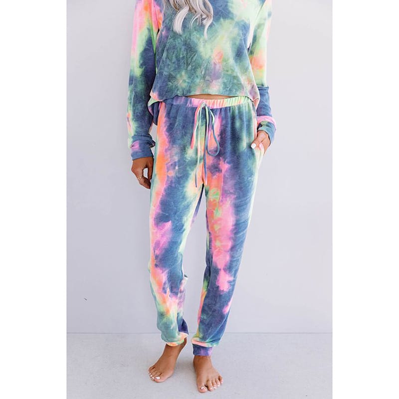 Lovemi - Tie-Dye Printed Round Neck Long-Sleeved Casual Suit